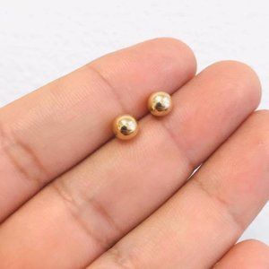 14K Real Gold Ball Stud Earrings 6mm